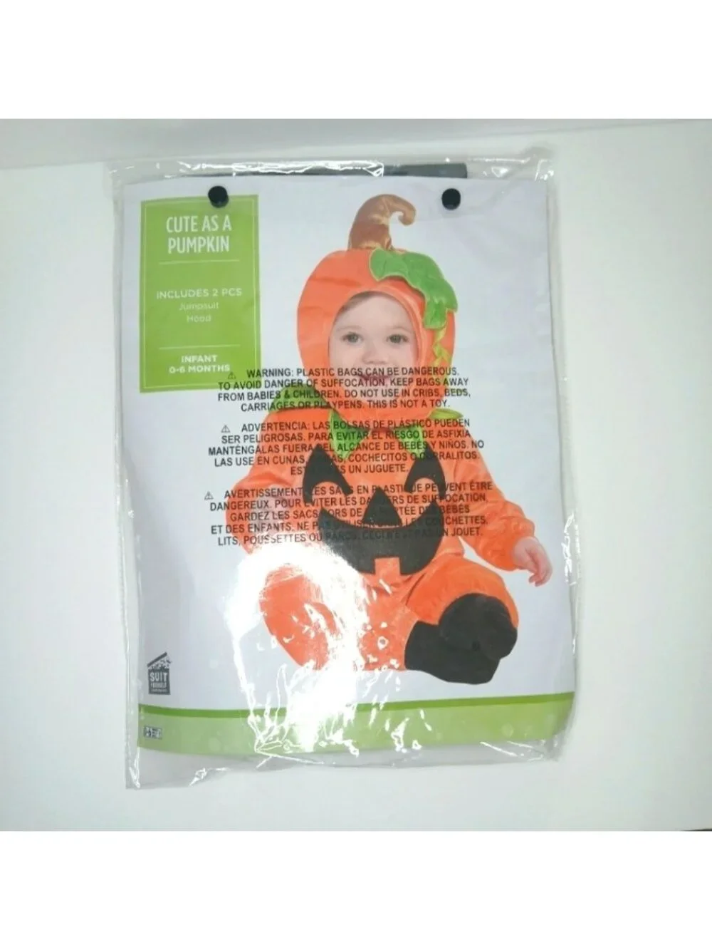 Infant Pumpkin Halloween Costume 0-6 Months Velour Jumpsuit & Hood 2PC